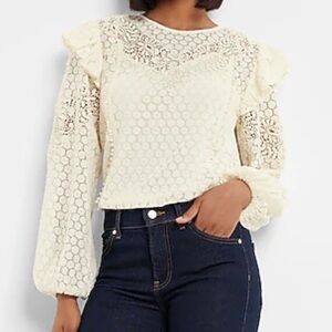 Express Cream Lace Ruffle Blouse